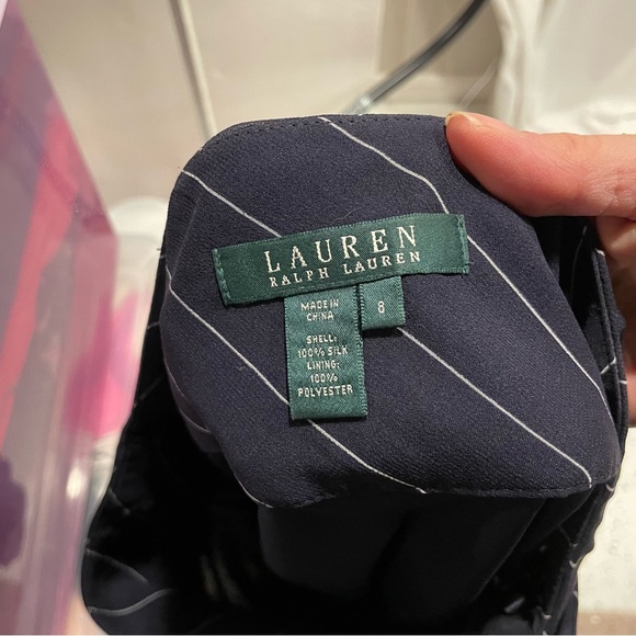 Y2K Ralph Lauren silk navy blue white stripe chevron flowy skirt wide band - Picture 6 of 6